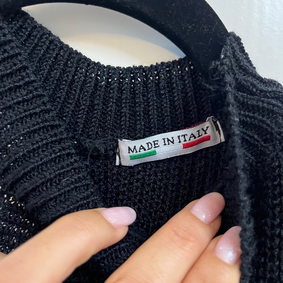 Made in Italy Black Knit Asymmetrical Halter Top 100% Cotton Size S - Picture 7 of 10